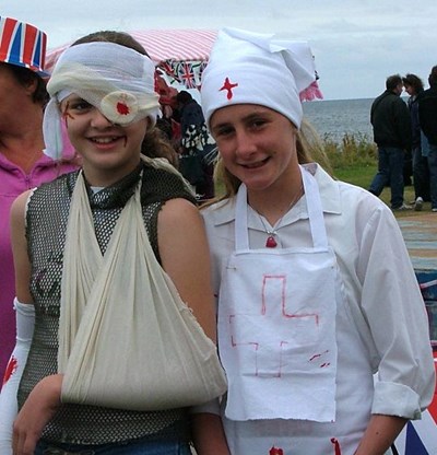 Corrie and Katie in fancy dress.