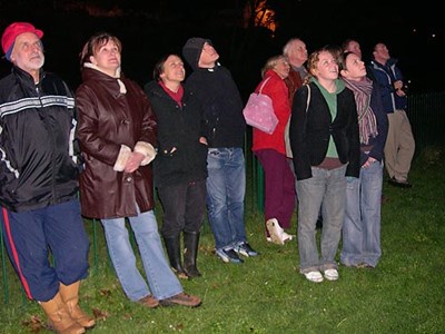 Crowds watch the Firework display on the links