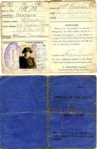 Marion Davidson Wartime Pass Book