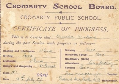 Cromarty School Board - Certificate