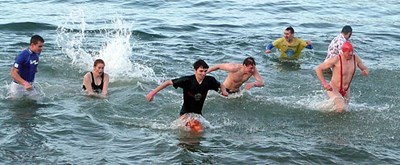 'Borat' Clunas and friends at the New Year Splash and Dash