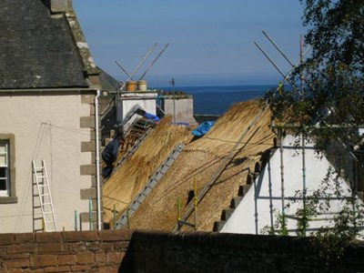 Thatching at Hugh Miller's cottage.