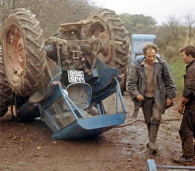 Overturned tractor at Rosefarm