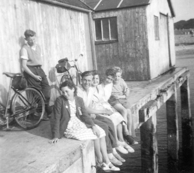 Group of children on harbour - c1950