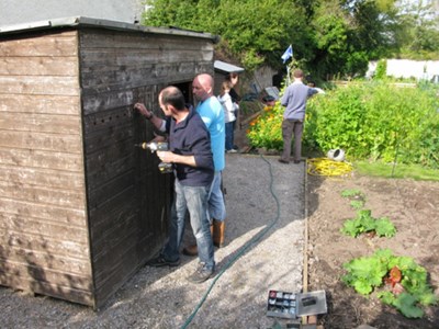 The Allotments - shed door now on with Colin taking a well earned break