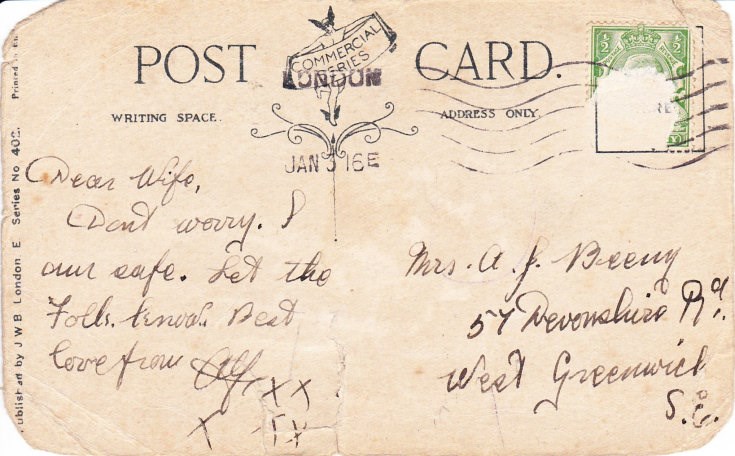 Postcard from Mechanician Alfred John Beeny