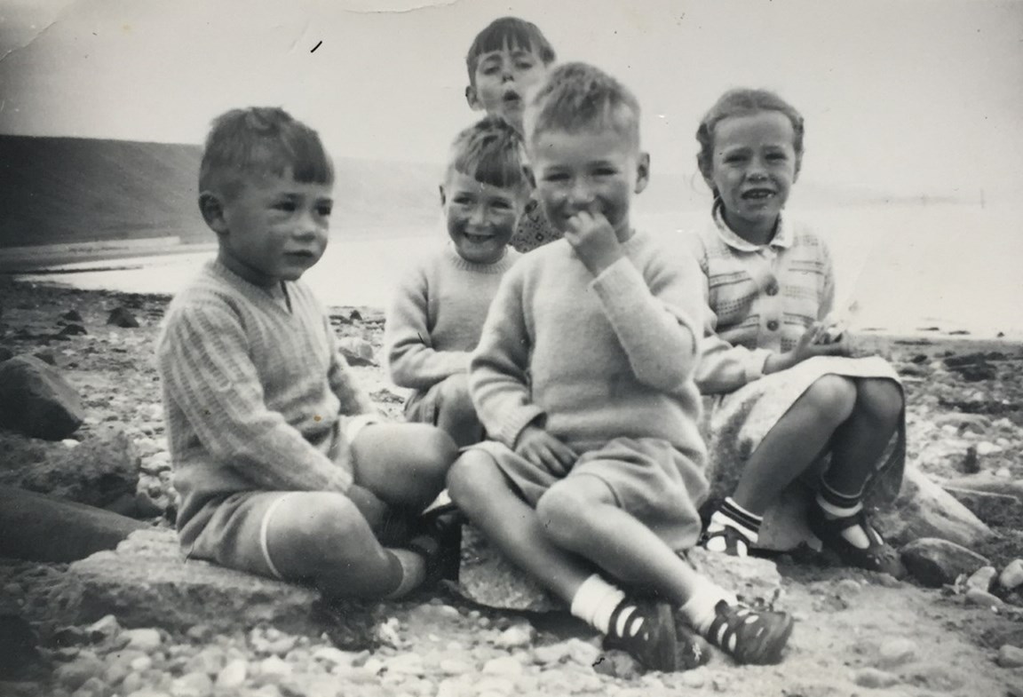 Five Clelland's on the beach in 1955