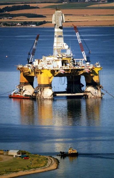 Rig off Cromarty dwarfing the Ferry - 1998