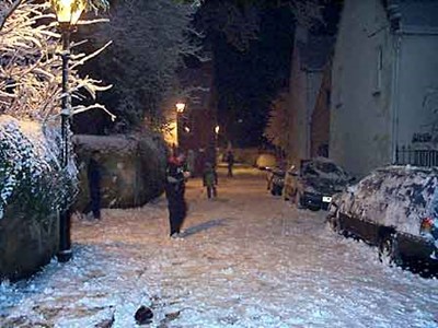 Snowball fight in Church Street