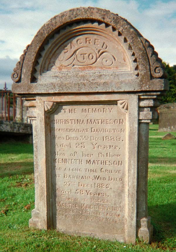 Grave of Christina Matheson, d. 1888