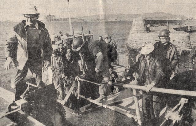 Nigg Workers coming off the Ferry - 1974