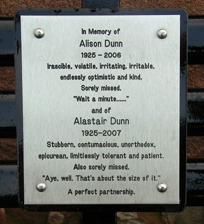 Memorial Plaque for Alison and Alastair Dunn