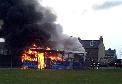 Inverness - Cromarty bus on fire - 2003