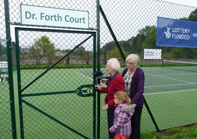 Mrs Bain opens the new Cromarty Tennis Courts