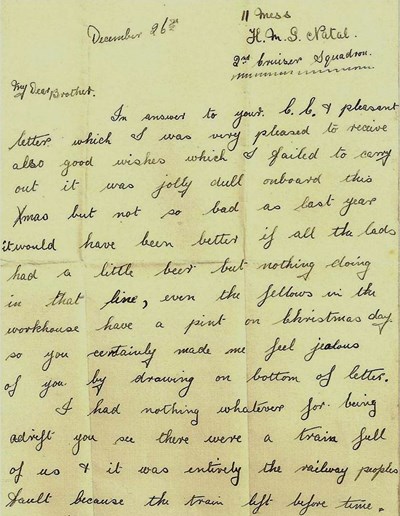 Letter posted from HMS Natal