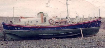 Lifeboat beached for cleaning - c1960