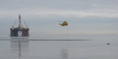Sea King 137 making a low pass near the Targets